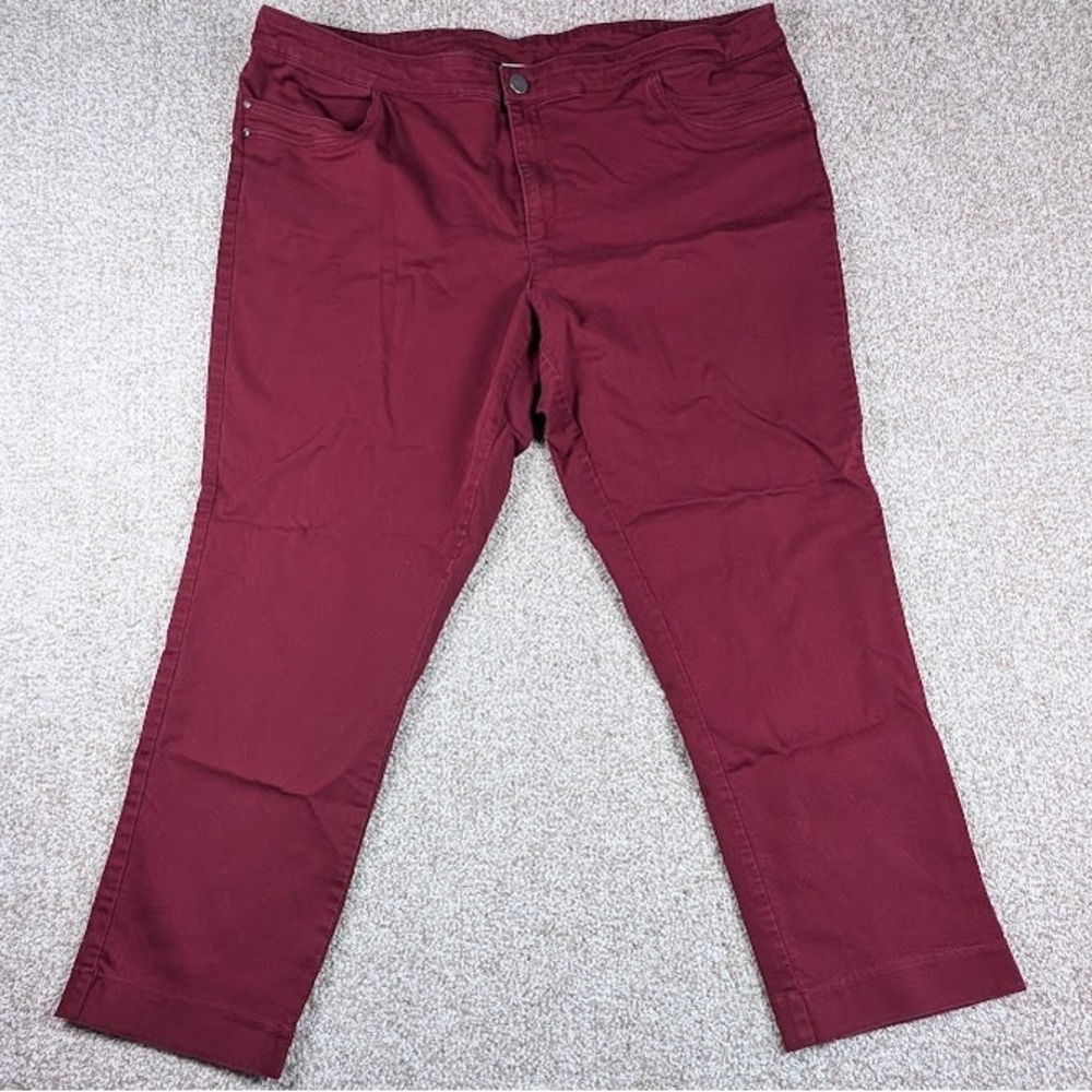 CJ Banks Women's Burgundy Mid Rise Cropped Straight Leg Pants Size‎ 24W - Picture 2 of 8